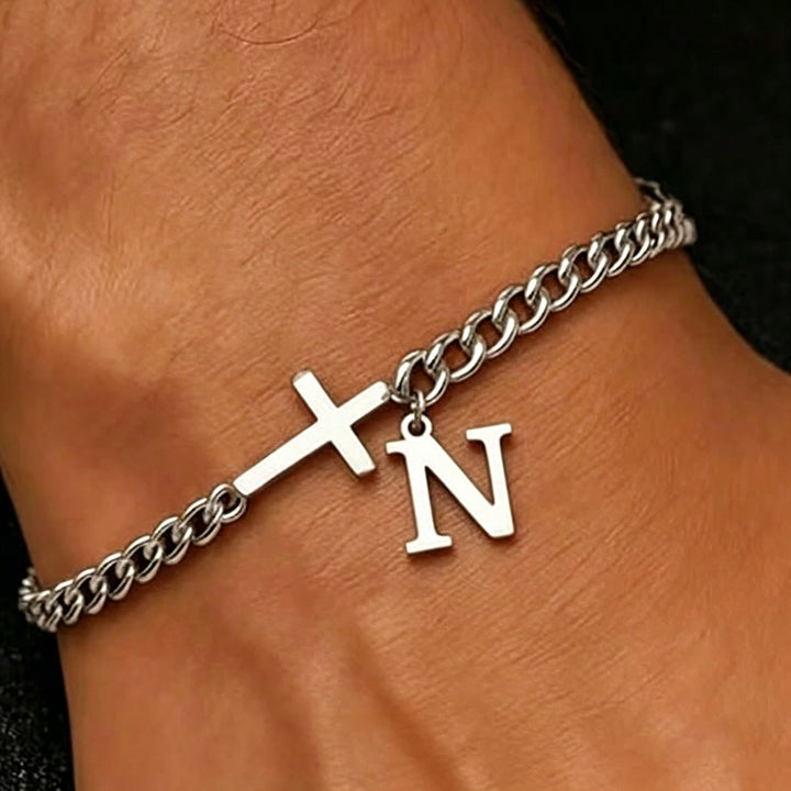 Christianartworkshop Letter Cross Curb Chain Bracelet: Personalized Emblem of Steadfast Heavenly Faith - N - image 13