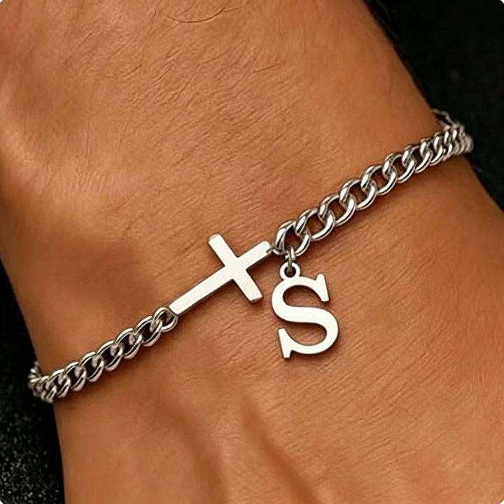 Christianartworkshop Letter Cross Curb Chain Bracelet: Personalized Emblem of Steadfast Heavenly Faith - S - image 20