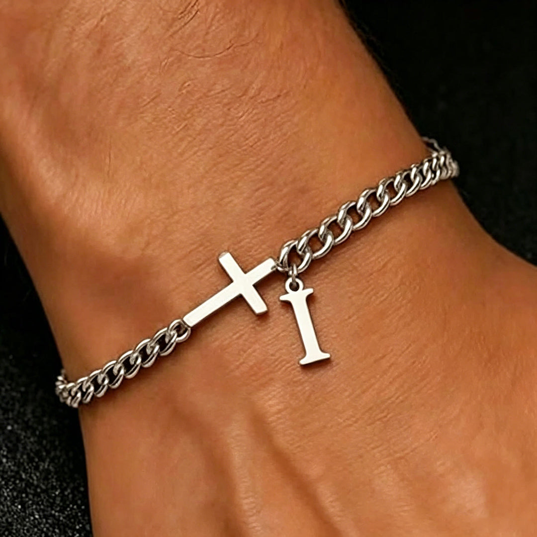 Christianartworkshop Letter Cross Curb Chain Bracelet: Personalized Emblem of Steadfast Heavenly Faith - I - image 10