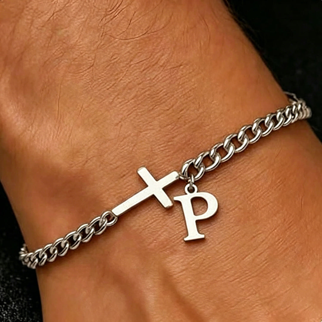 Christianartworkshop Letter Cross Curb Chain Bracelet: Personalized Emblem of Steadfast Heavenly Faith - P - image 15