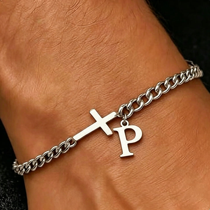 Christianartworkshop Letter Cross Curb Chain Bracelet: Personalized Emblem of Steadfast Heavenly Faith - P - image 15