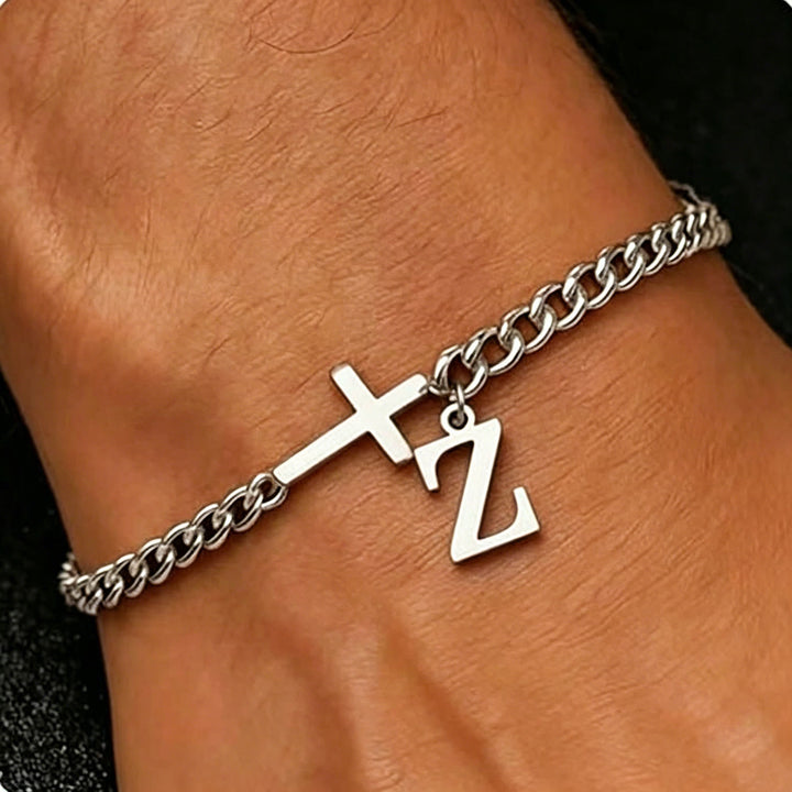 Christianartworkshop Letter Cross Curb Chain Bracelet: Personalized Emblem of Steadfast Heavenly Faith - Z - image 27