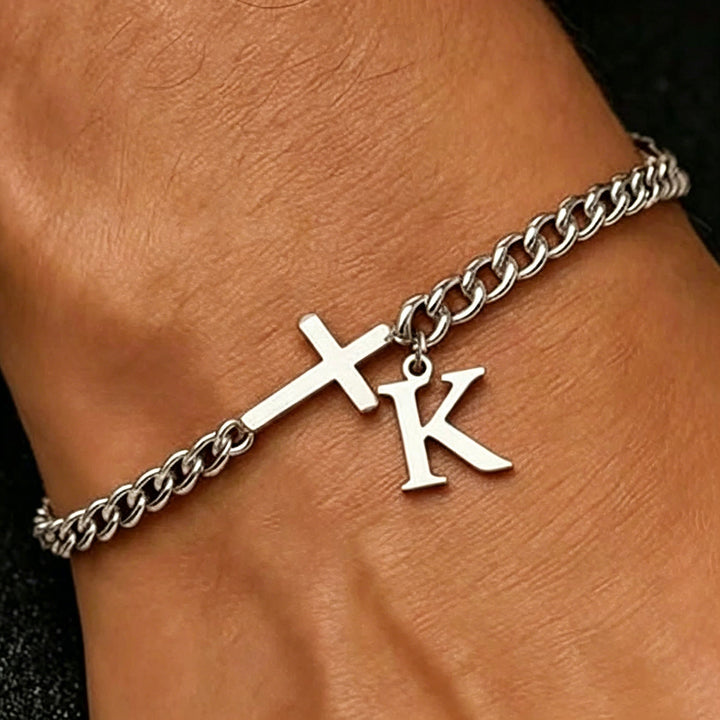 Christianartworkshop Letter Cross Curb Chain Bracelet: Personalized Emblem of Steadfast Heavenly Faith - K - image 10