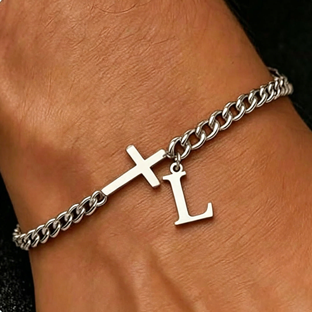 FREE Today: Letter Cross Curb Chain Bracelet: Personalized Emblem of Steadfast Heavenly Faith - L - image 13