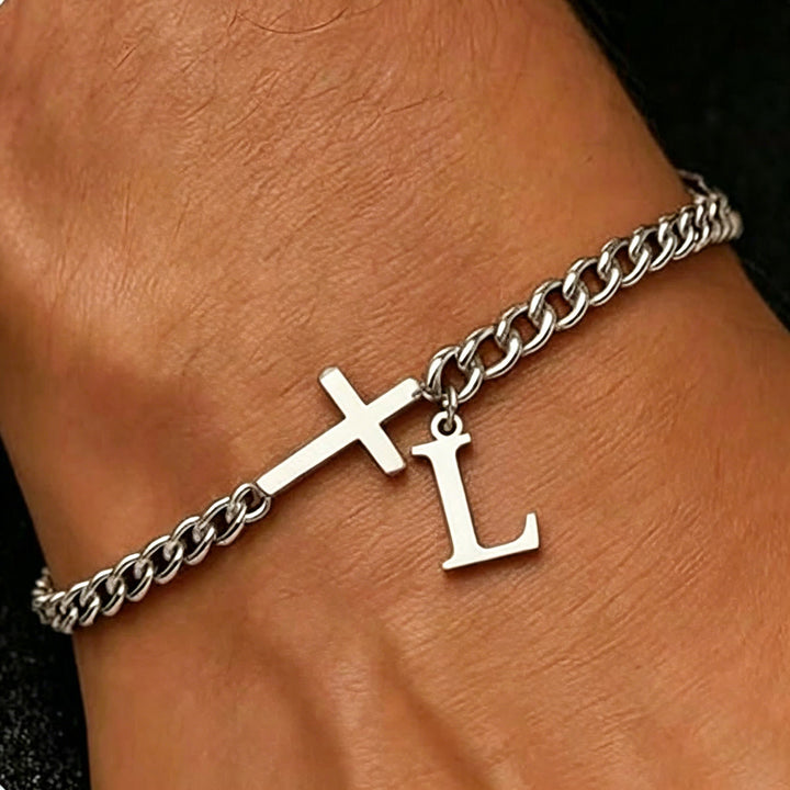 FREE Today: Letter Cross Curb Chain Bracelet: Personalized Emblem of Steadfast Heavenly Faith - L - image 13