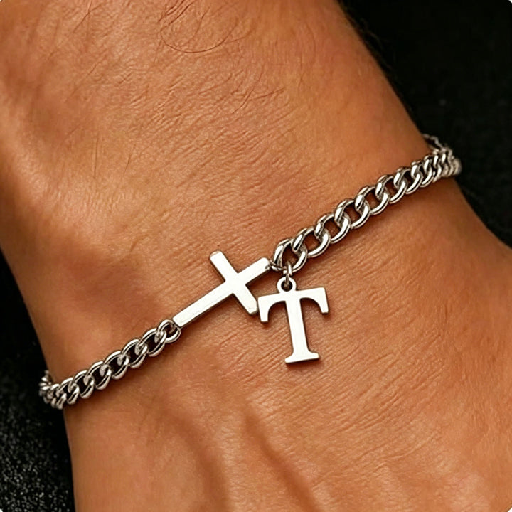 Christianartworkshop Letter Cross Curb Chain Bracelet: Personalized Emblem of Steadfast Heavenly Faith - T - image 19