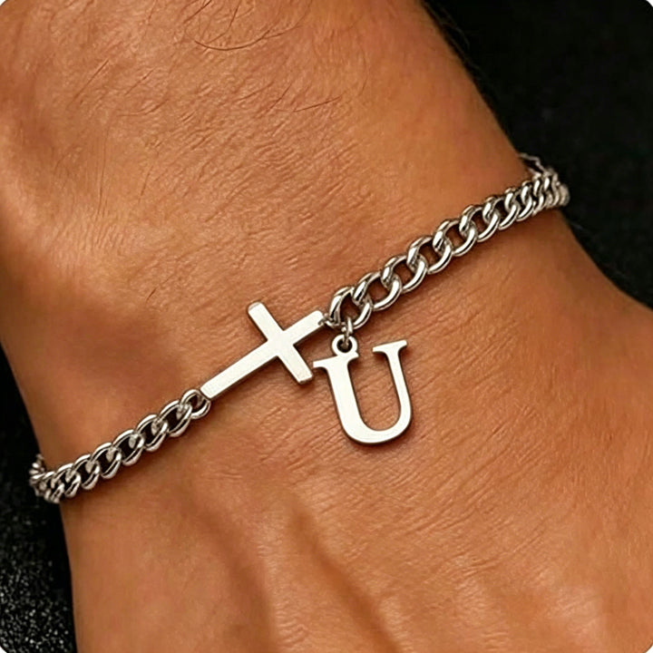 Christianartworkshop Letter Cross Curb Chain Bracelet: Personalized Emblem of Steadfast Heavenly Faith - U - image 20