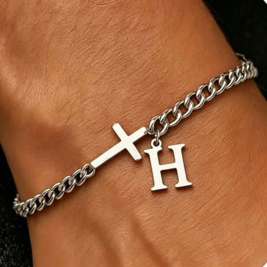 FREE Today: Letter Cross Curb Chain Bracelet: Personalized Emblem of Steadfast Heavenly Faith - H - image 9