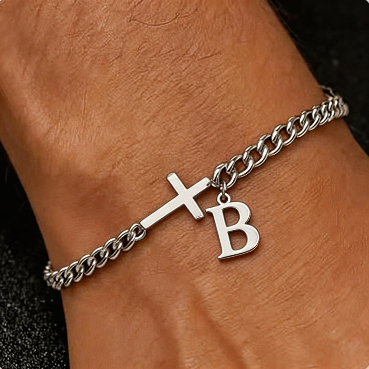 Christianartworkshop Letter Cross Curb Chain Bracelet: Personalized Emblem of Steadfast Heavenly Faith - B - image 3