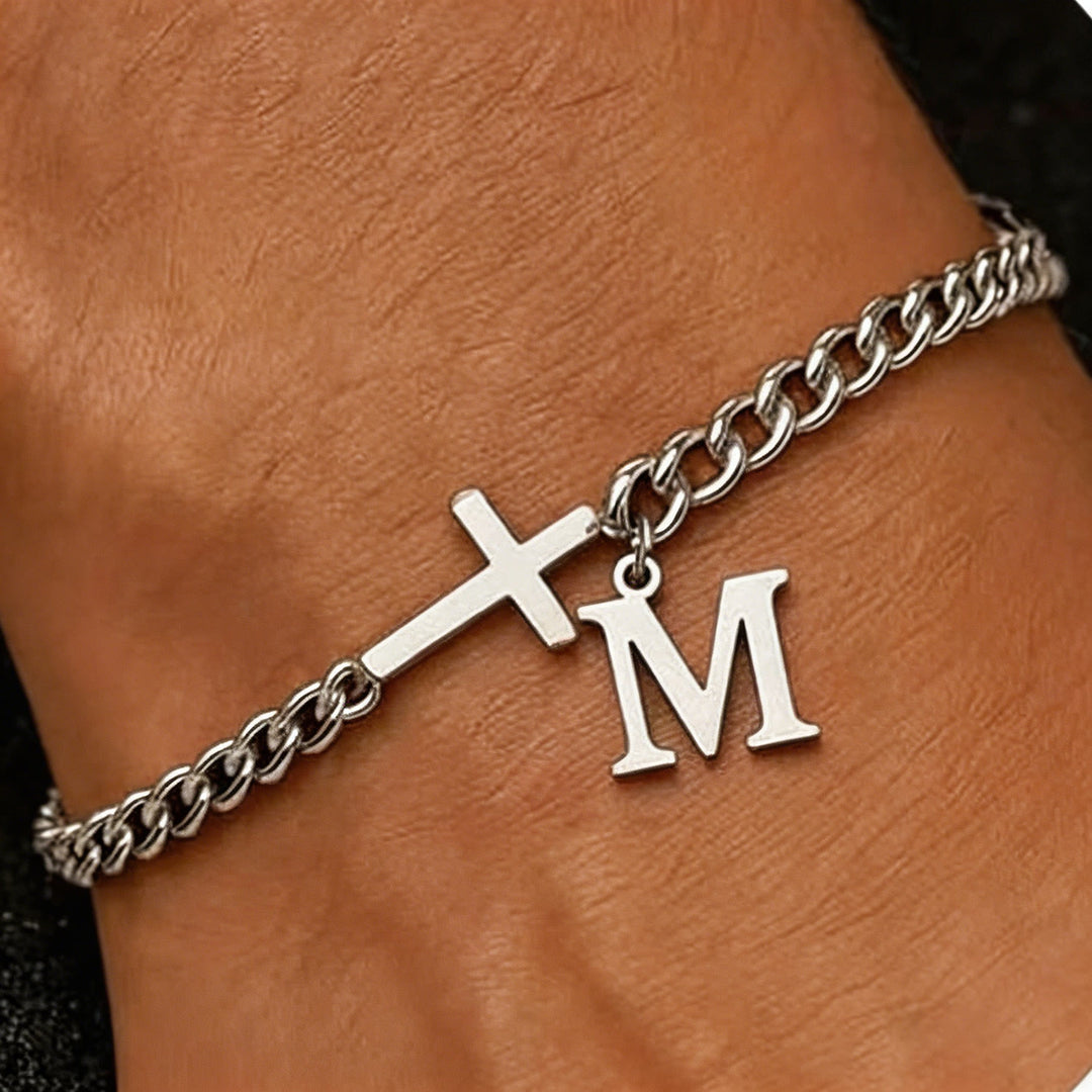 Christianartworkshop Letter Cross Curb Chain Bracelet: Personalized Emblem of Steadfast Heavenly Faith - M - image 12