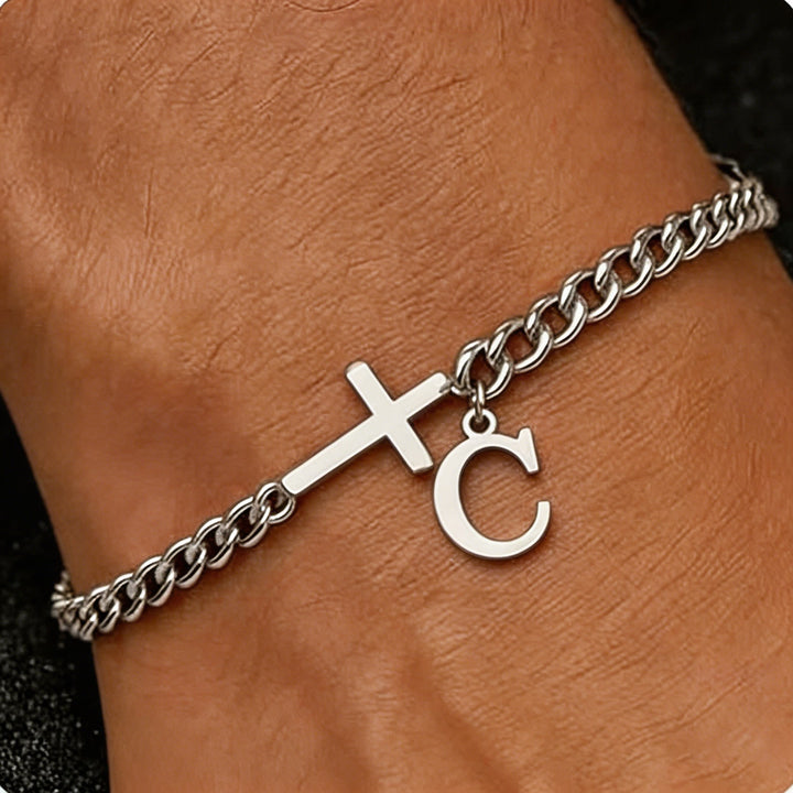 FREE Today: Letter Cross Curb Chain Bracelet: Personalized Emblem of Steadfast Heavenly Faith - C - image 4