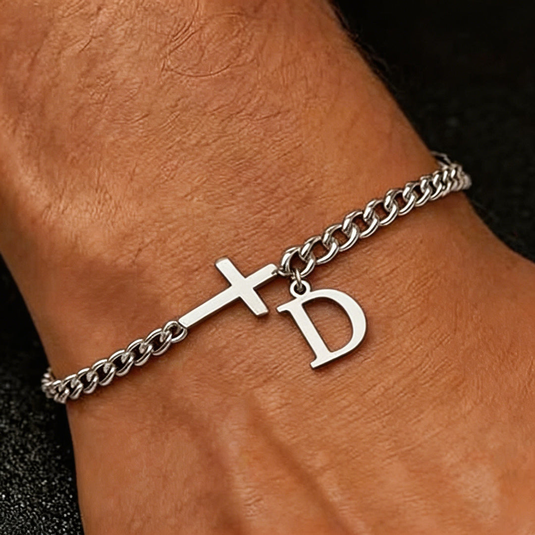 FREE Today: Letter Cross Curb Chain Bracelet: Personalized Emblem of Steadfast Heavenly Faith - D - image 5