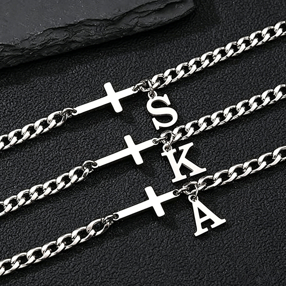 FREE Today: Letter Cross Curb Chain Bracelet: Personalized Emblem of Steadfast Heavenly Faith - image 1
