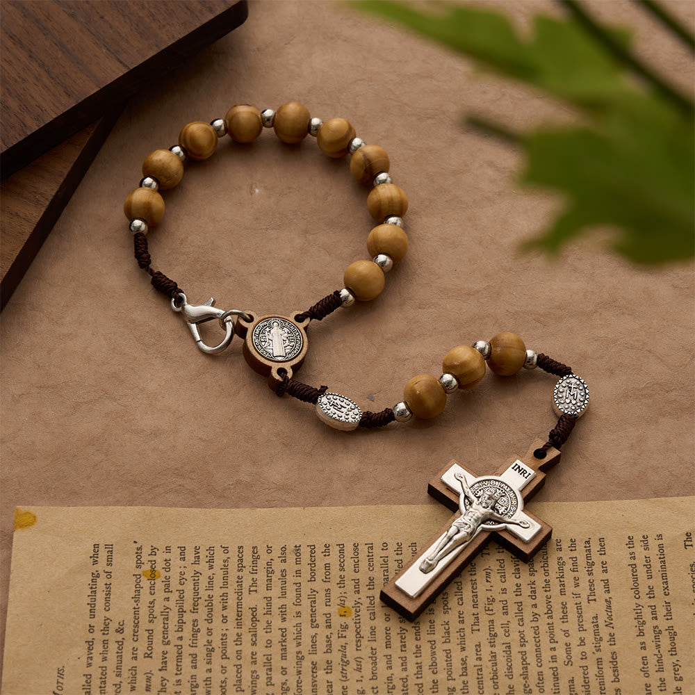 Christianartworkshop Cord Wood Crucifix Rosary Bracelet: Graceful Token of Quiet Prayerful Peace - Crucifix - image 0