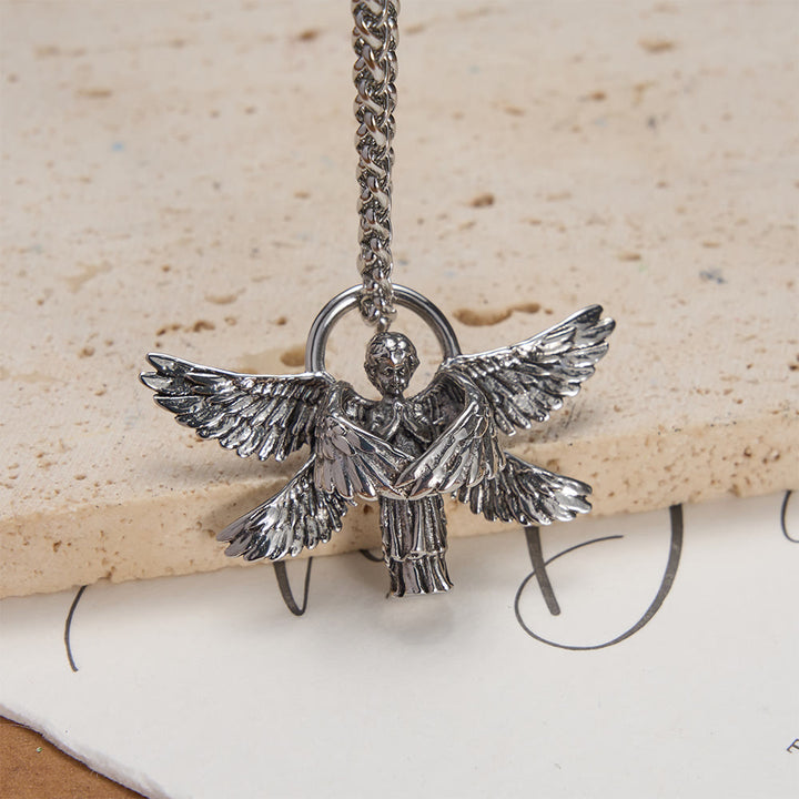 Christianartworkshop Six-Winged Seraph Angel Pendant Necklace: Timeless Emblem of Gentle Heavenly Guardianship - Silver - image 0