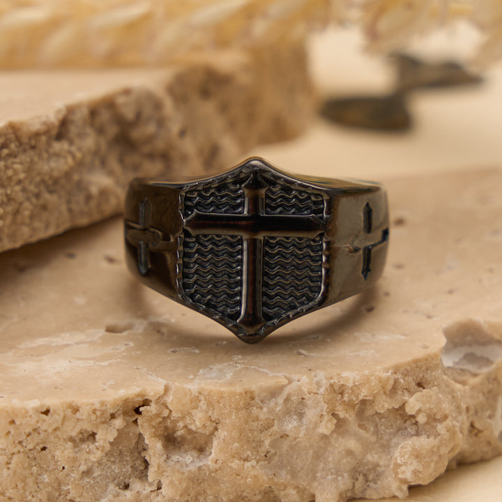 Christianartworkshop Shield Cross Embossed Signet Ring: Timeless Emblem of Unshakable Sacred Faith - Black - US 13 - image 9