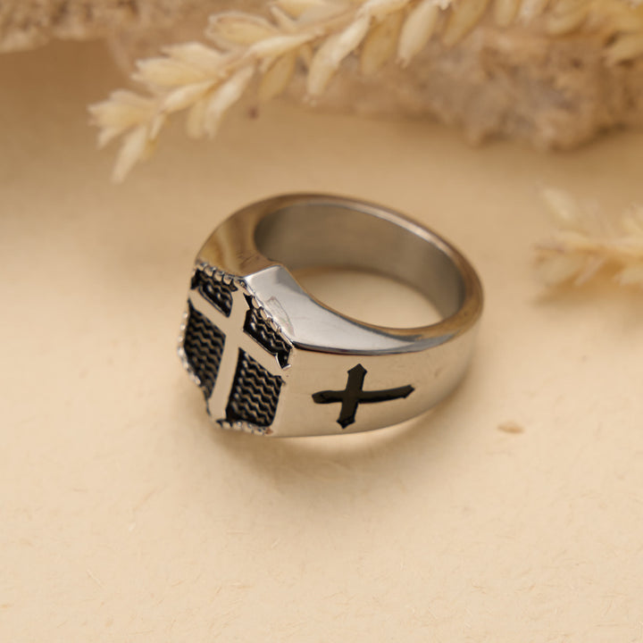 FREE Today: Shield Cross Embossed Signet Ring: Timeless Emblem of Unshakable Sacred Faith - image 4