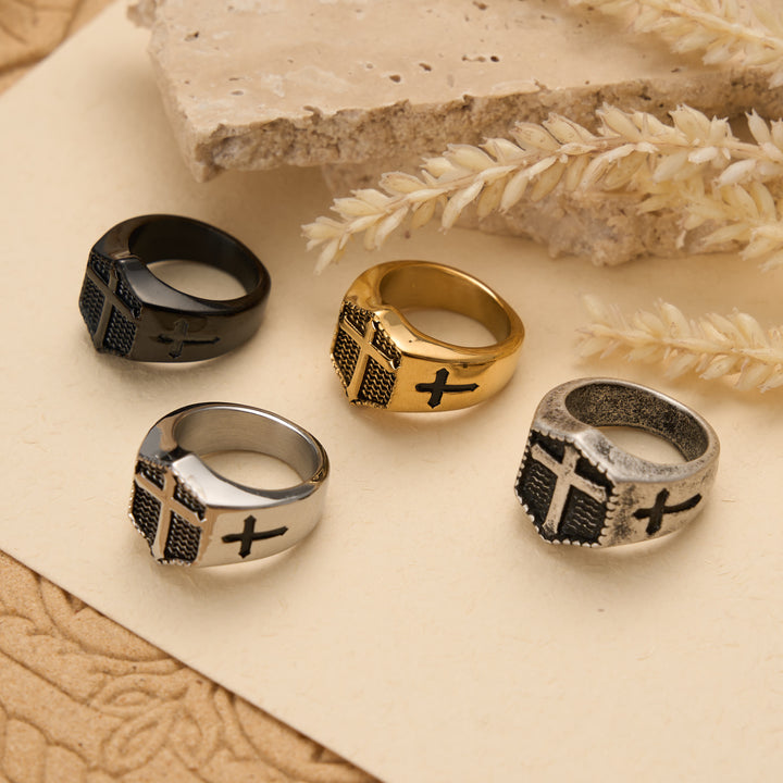 Christianartworkshop Shield Cross Embossed Signet Ring: Timeless Emblem of Unshakable Sacred Faith - image 1