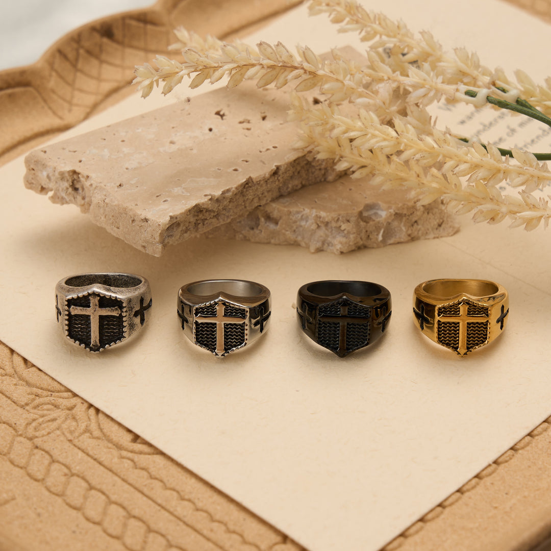 Christianartworkshop Shield Cross Embossed Signet Ring: Timeless Emblem of Unshakable Sacred Faith - image 2