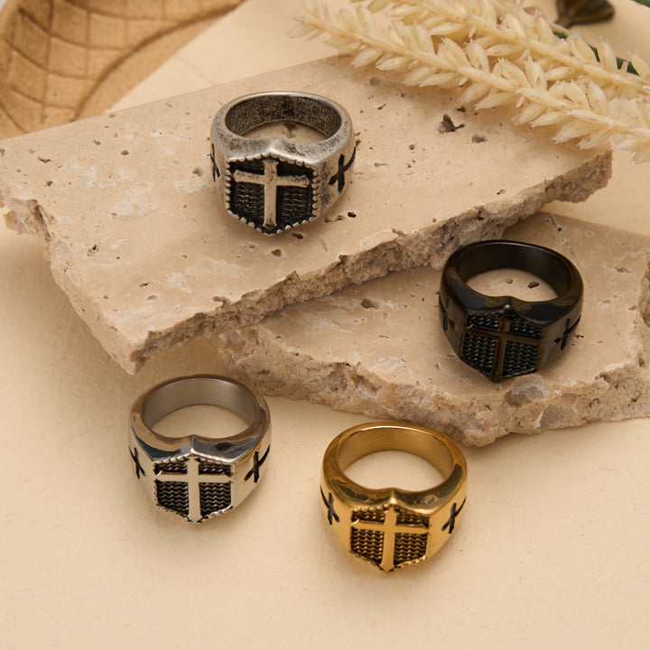 Christianartworkshop Shield Cross Embossed Signet Ring: Timeless Emblem of Unshakable Sacred Faith - image 0