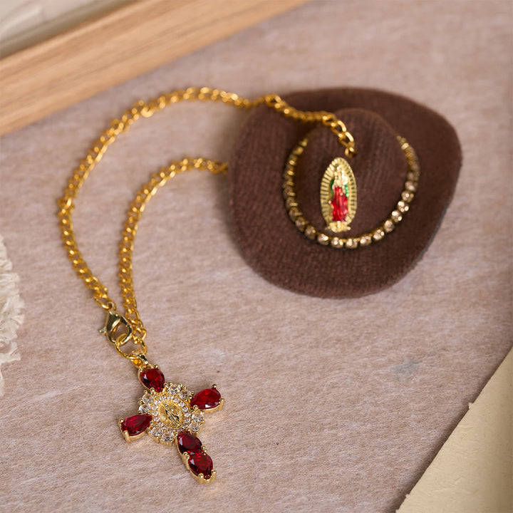 Christianartworkshop Mini Cowboy Hat Our Lady Crystal Cross Car Hanging Ornament: A Reminder of Merciful Divine Protection on Every Trip - image 6
