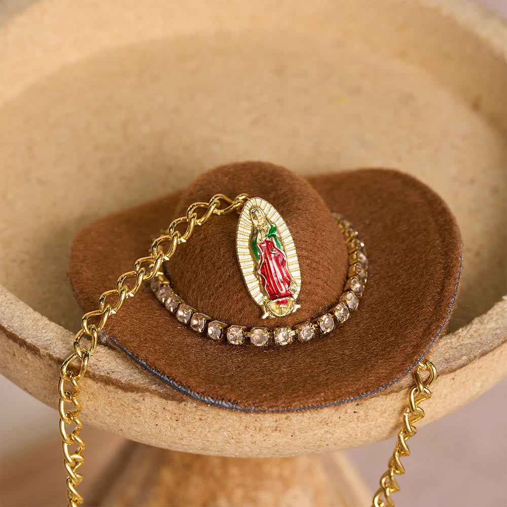 Christianartworkshop Mini Cowboy Hat Our Lady Crystal Cross Car Hanging Ornament: A Reminder of Merciful Divine Protection on Every Trip - image 3