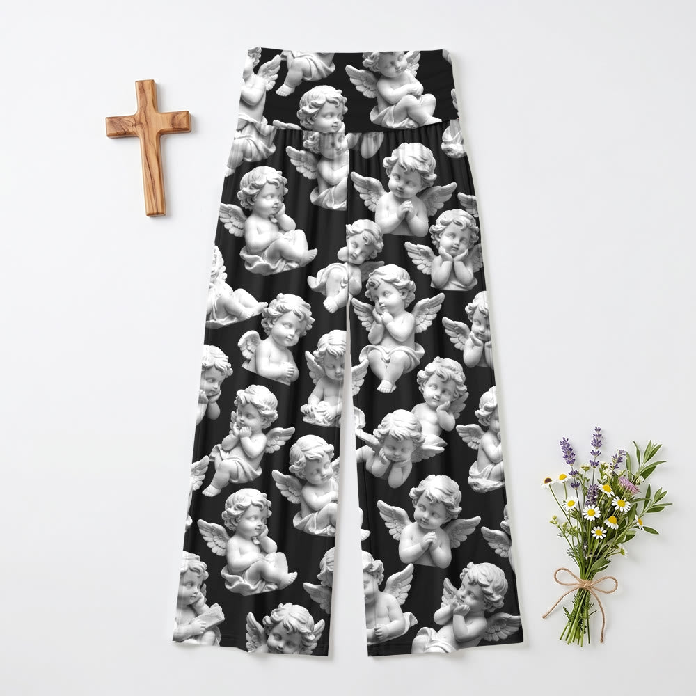 Christianartworkshop Vintage Cherub Statue All Over Print High Waist Ultra Stretch Faith Women’s Wide Leg Pants - 6XL - image 0
