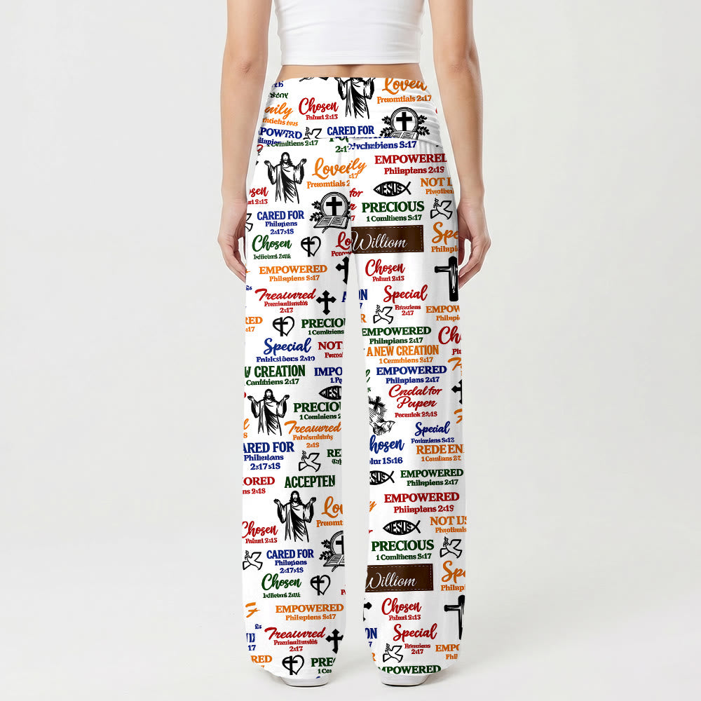 Christianartworkshop Fold Over Elastic High Waist Assorted Biblical Identity Text & Icon Casual Devotional Women’s Wide Leg Pants - image 2