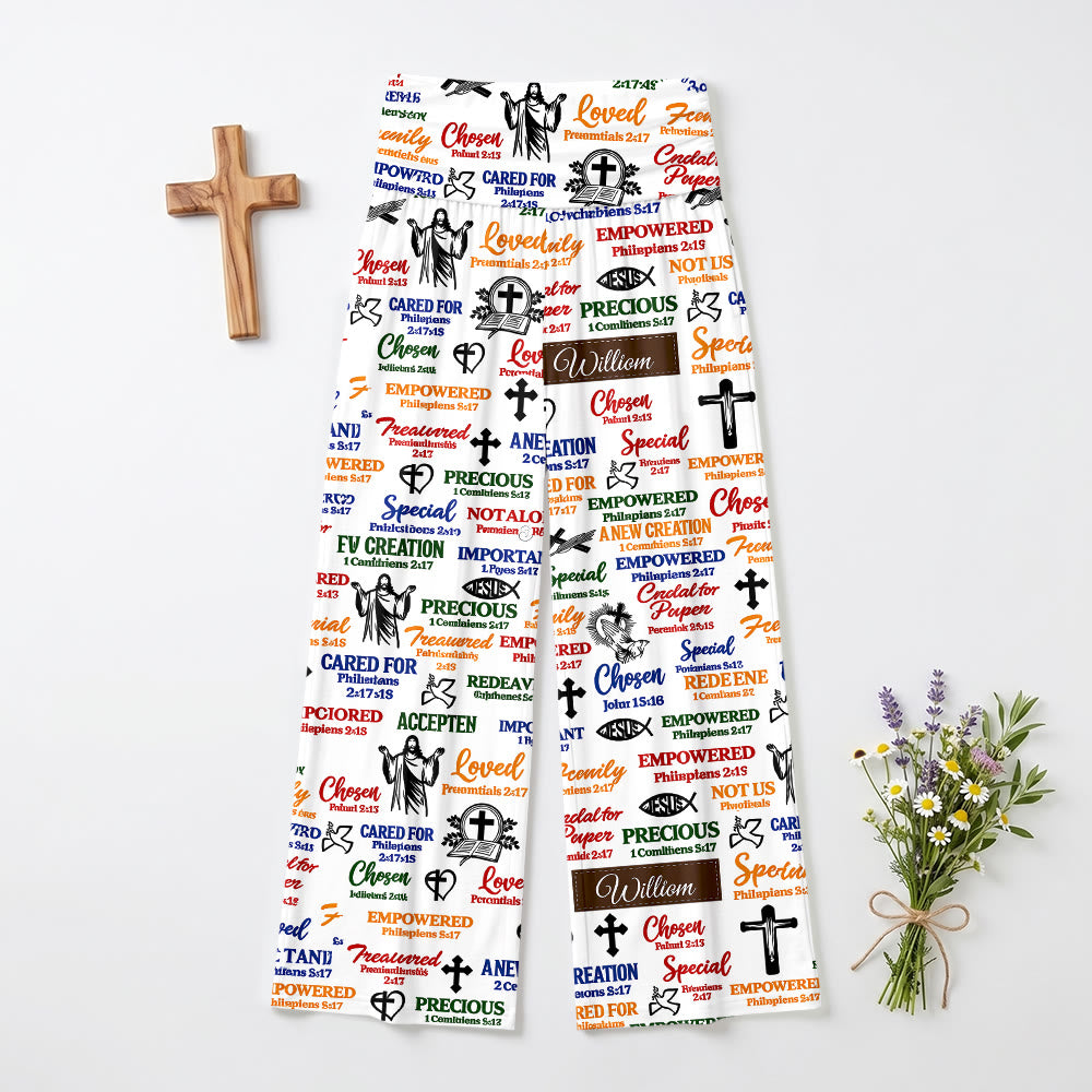 Christianartworkshop Fold Over Elastic High Waist Assorted Biblical Identity Text & Icon Casual Devotional Women’s Wide Leg Pants - 6XL - image 0