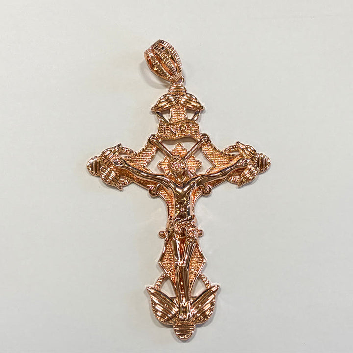 Christianartworkshop Detailed Carved Winged Crucifix Rope Chain Necklace: Graceful Token of Gentle Heavenly Mercy - Rose Gold - image 5