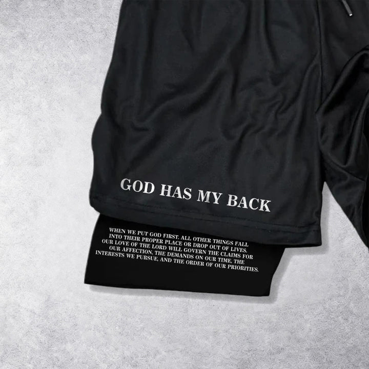 Christianartworkshop God Has My Back Crown Of Thorns Jesus Sketch Dual Print Drawstring Layered Faith Shorts - image 11