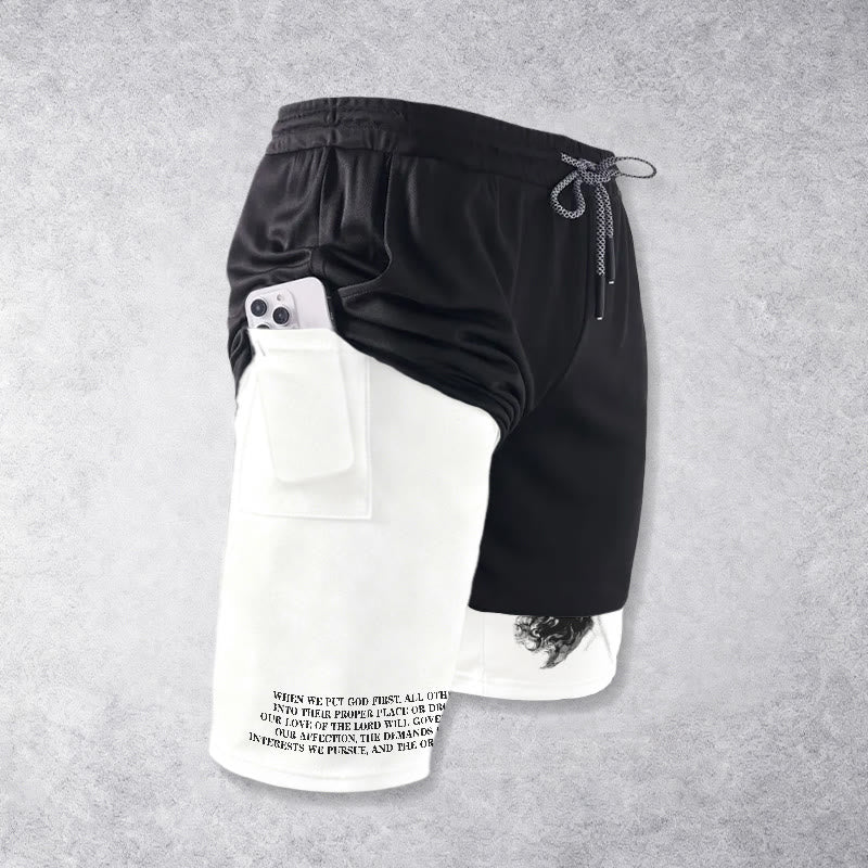 Christianartworkshop God Has My Back Crown Of Thorns Jesus Sketch Dual Print Drawstring Layered Faith Shorts - image 4