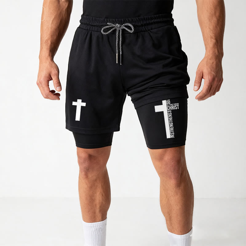 Christianartworkshop Philippians 4:13 Cross Vertical Scripture  Drawstring Faith Shorts - image 17