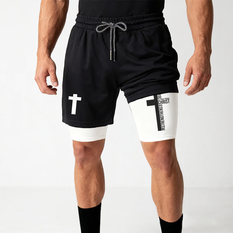 Christianartworkshop Philippians 4:13 Cross Vertical Scripture  Drawstring Faith Shorts - image 8