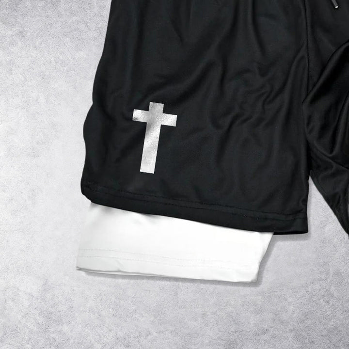 Christianartworkshop Philippians 4:13 Cross Vertical Scripture  Drawstring Faith Shorts - image 2