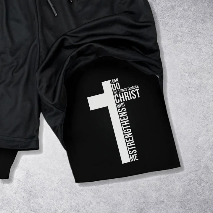 Christianartworkshop Philippians 4:13 Cross Vertical Scripture  Drawstring Faith Shorts - image 12