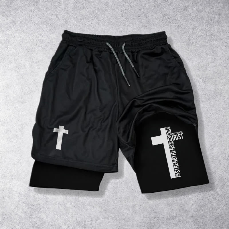 Christianartworkshop Philippians 4:13 Cross Vertical Scripture  Drawstring Faith Shorts - Black - 3XL - image 9