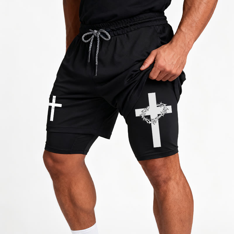 Christianartworkshop Two-Tier Layered Athletic Shorts Dual Different Cross Symbol Devotional Shorts - image 15