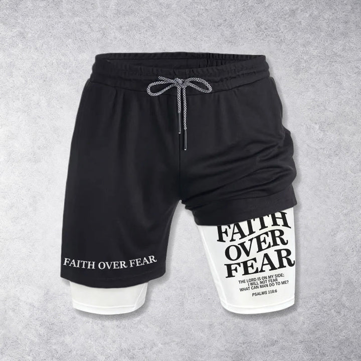 Christianartworkshop Faith Over Fear Matching Dual Print Psalm 118:6 Verse Drawstring Faith Shorts - image 1