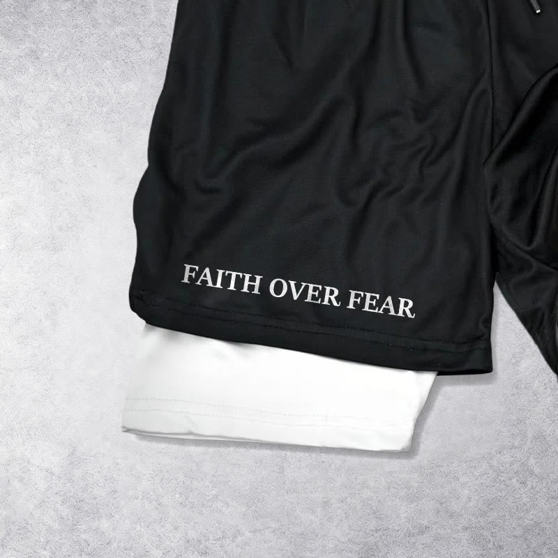 Christianartworkshop Faith Over Fear Matching Dual Print Psalm 118:6 Verse Drawstring Faith Shorts - image 2
