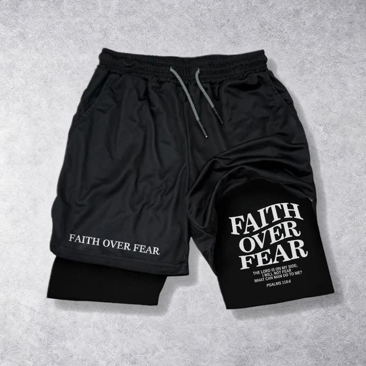 Christianartworkshop Faith Over Fear Matching Dual Print Psalm 118:6 Verse Drawstring Faith Shorts - Black - 3XL - image 9