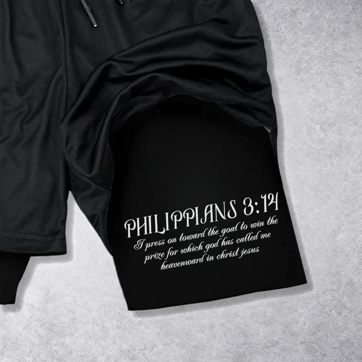 Christianartworkshop Simple Nail Cross Philippians 3:14 Cursive Verse Drawstring Faith Shorts - image 12