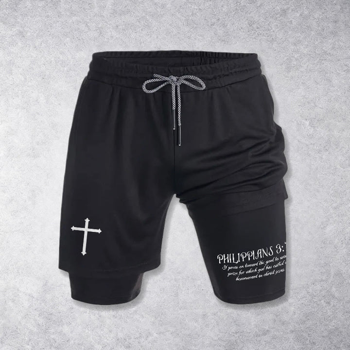 Christianartworkshop Simple Nail Cross Philippians 3:14 Cursive Verse Drawstring Faith Shorts - image 10