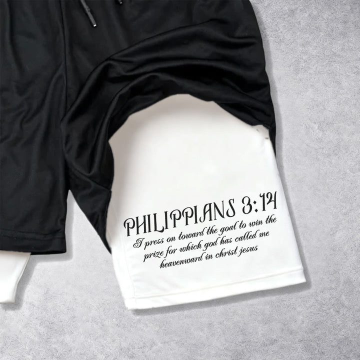 Christianartworkshop Simple Nail Cross Philippians 3:14 Cursive Verse Drawstring Faith Shorts - image 3