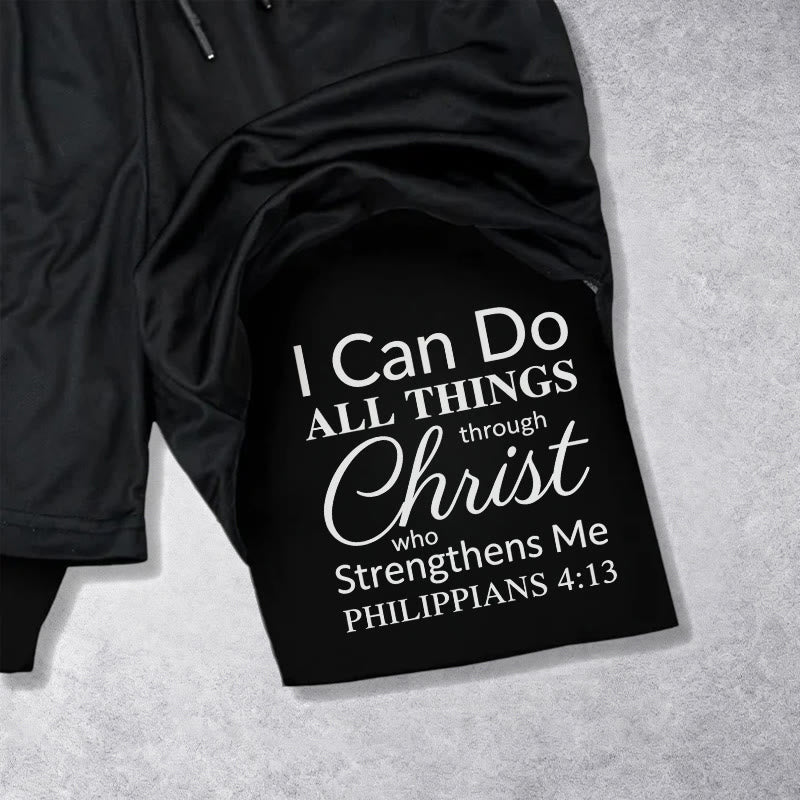 Christianartworkshop Timeless I Can Do All Things Through Christ Full Verse Dual Layer Drawstring Faith Sports Shorts - image 12