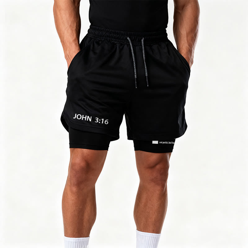 Christianartworkshop John 3:16 Outer Undeniable Cross Full Verse Inner Two Layer Drawstring Faith Shorts - image 17