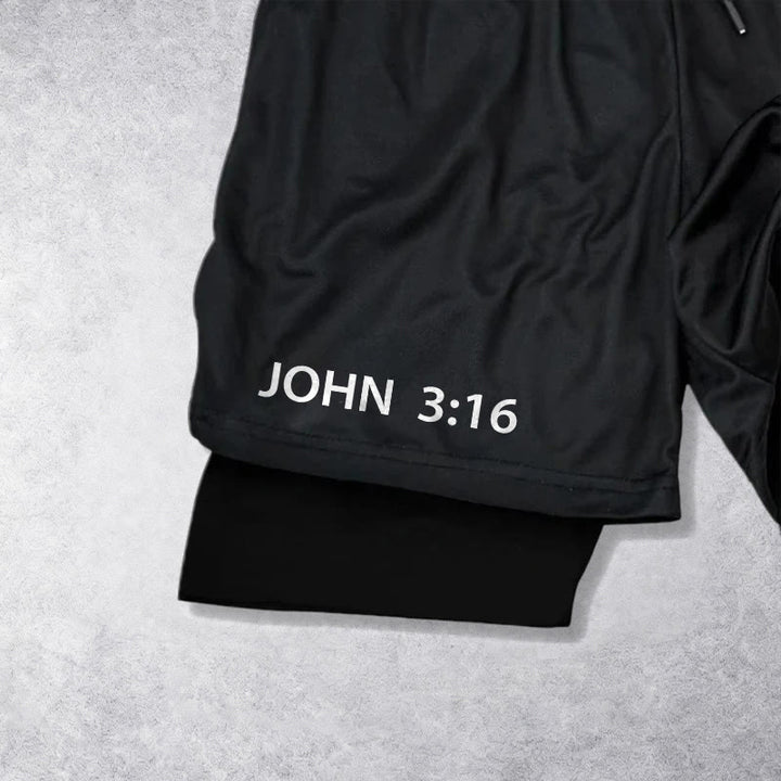 Christianartworkshop John 3:16 Outer Undeniable Cross Full Verse Inner Two Layer Drawstring Faith Shorts - image 11