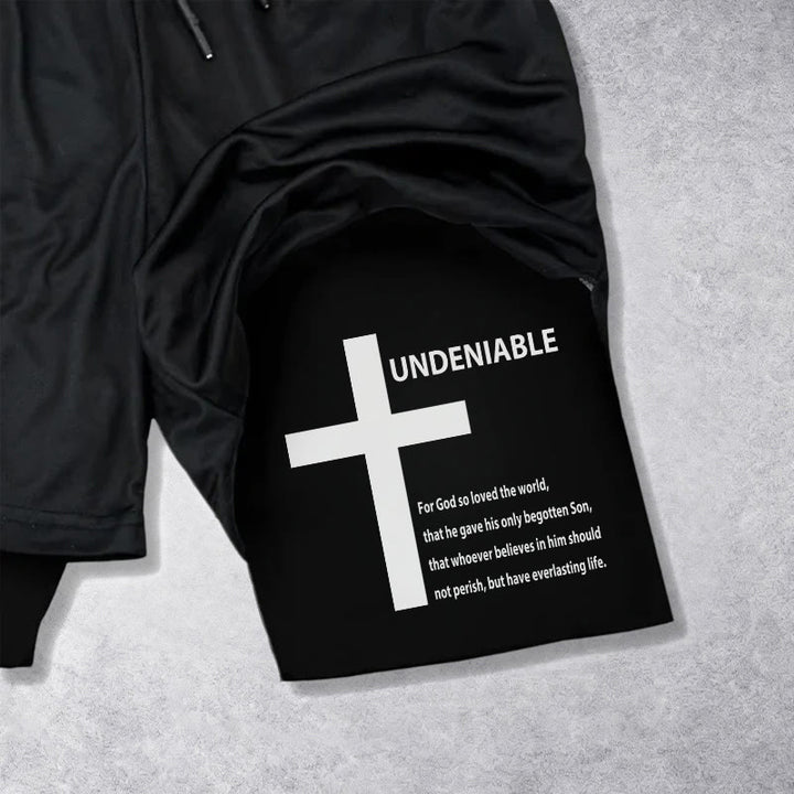 Christianartworkshop John 3:16 Outer Undeniable Cross Full Verse Inner Two Layer Drawstring Faith Shorts - image 12
