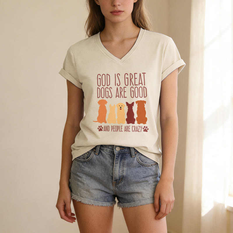 Christianartworkshop God Is Great Dogs Are Good Multicolor Dog Silhouette Paw Print Graphic Casual V-neck T-shirt - image 5