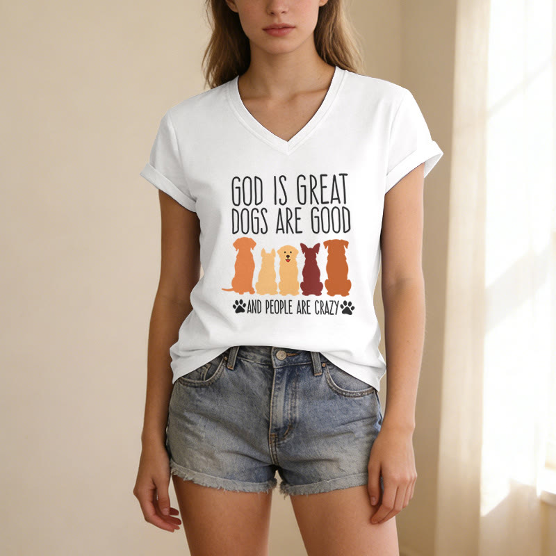 Christianartworkshop God Is Great Dogs Are Good Multicolor Dog Silhouette Paw Print Graphic Casual V-neck T-shirt - image 21